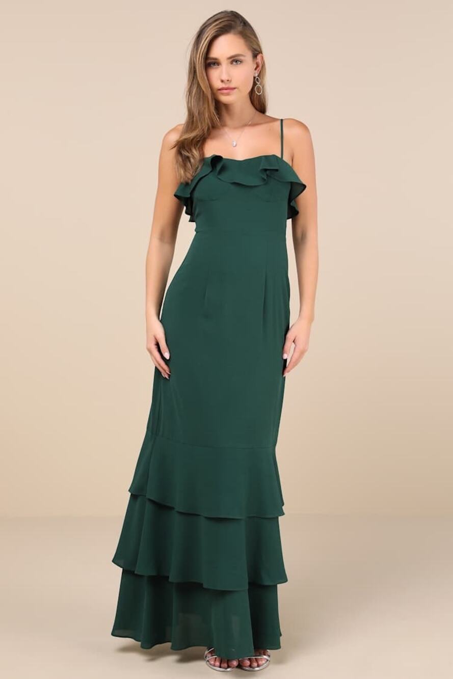 NWT Lulu’s Lively Evening Green Sleeveless Tiered Maxi Dress size Medium Small